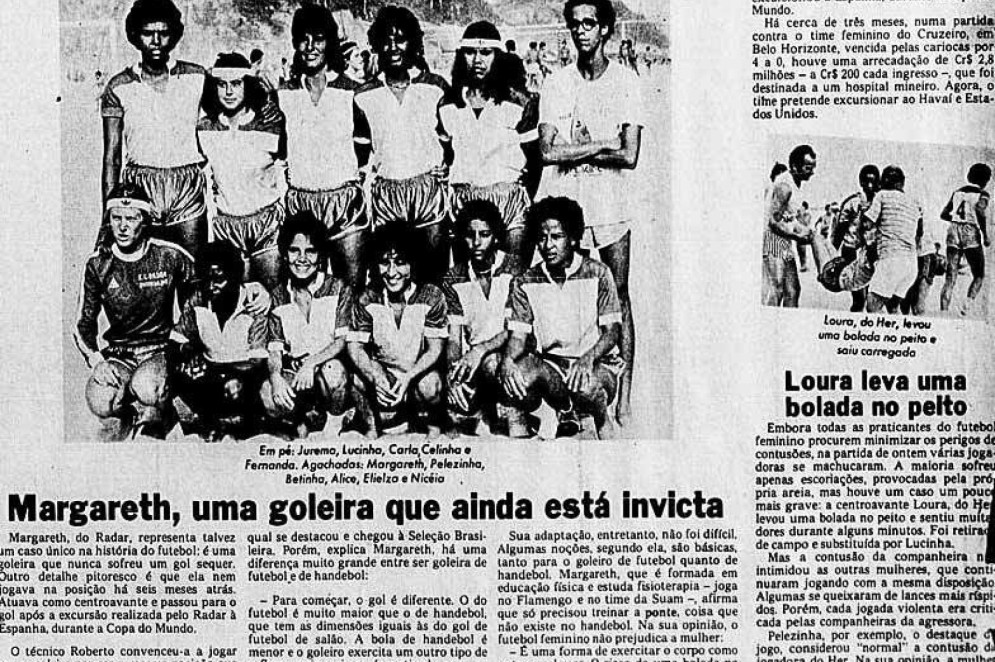 Notícia do Jornal Última Hora sobre o torneio de futebol feminino em 1983, ano da liberação do esporte(Foto: Biblioteca Nacional Digital / Reprodução Agência Senado)