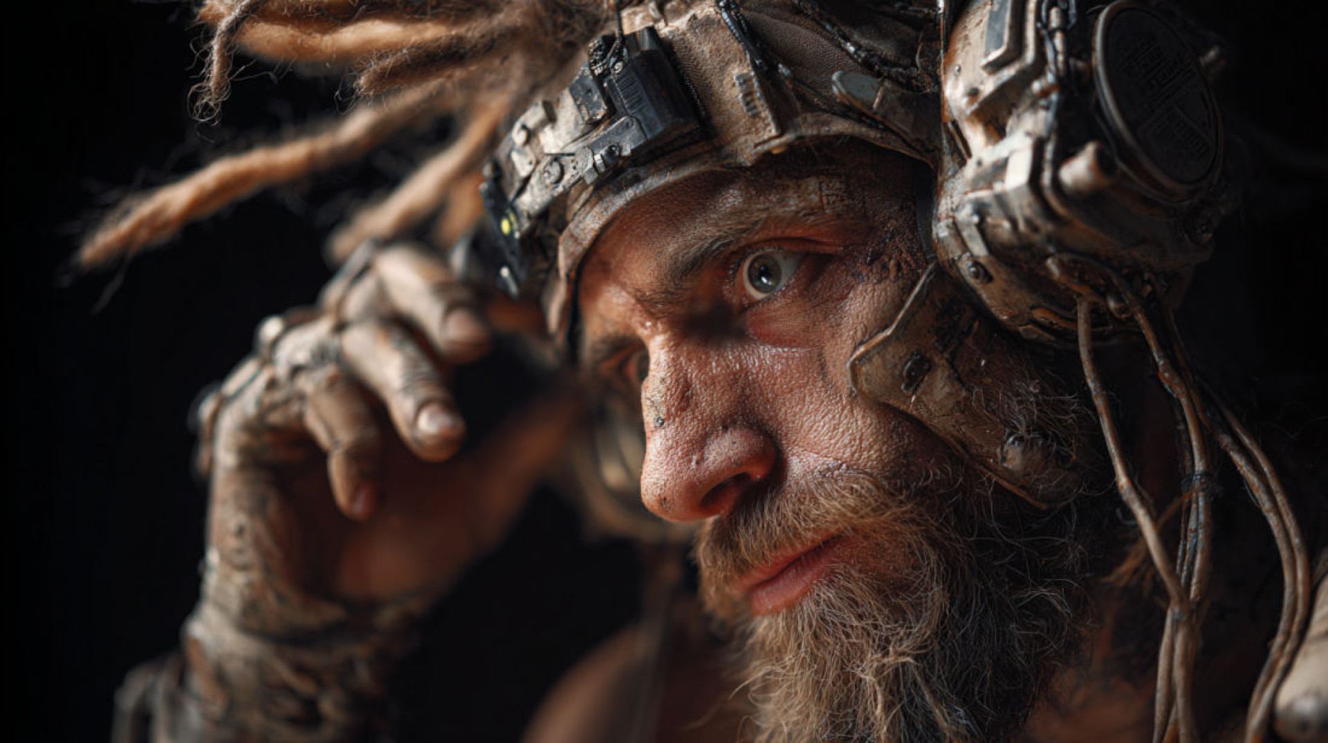 Script usado: caveman, technology, cyber punk, photography, shot on 70mm, depth of field, Canon EOS Camera, extremely detailed textures --ar 16:9 --v 7.0 (Foto: Imagem gerada por IA (script próprio): Midjourney)