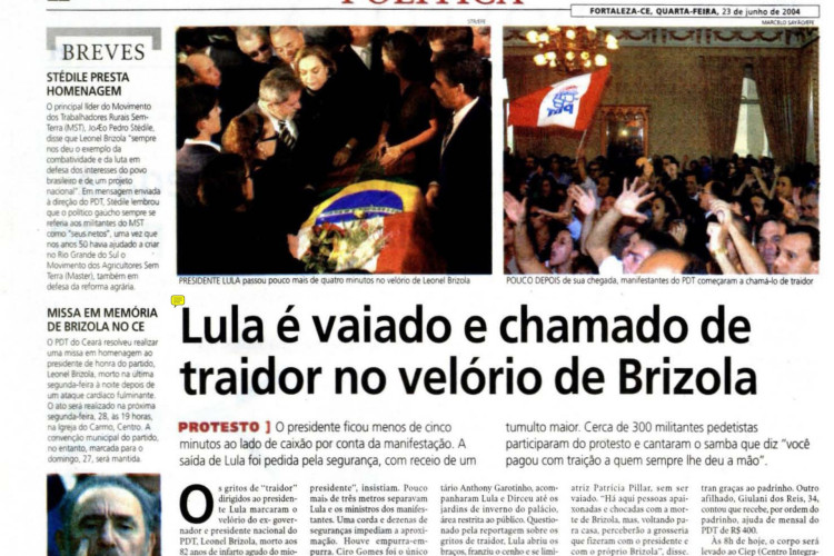 Morre Leonel Brizola, em 21 de junho de 2004(Foto: O POVO É HISTÓRIA)