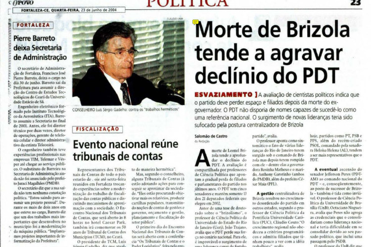 Morre Leonel Brizola, em 21 de junho de 2004(Foto: O POVO É HISTÓRIA)