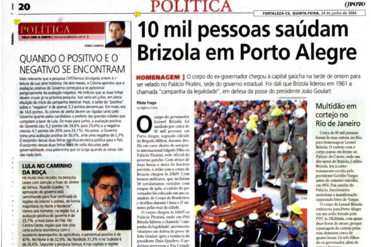 Morre Leonel Brizola, em 21 de junho de 2004(Foto: O POVO É HISTÓRIA)