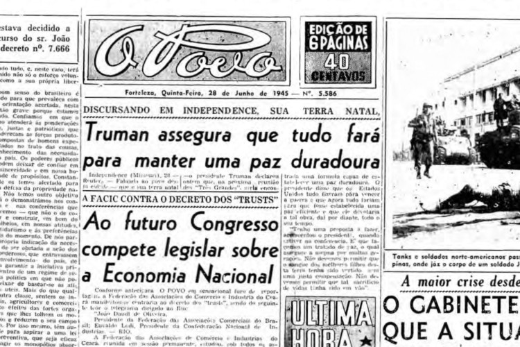Assinada a Carta das Nações Unidas em 26 de junho de 1945(Foto: O POVO É HISTÓRIA)