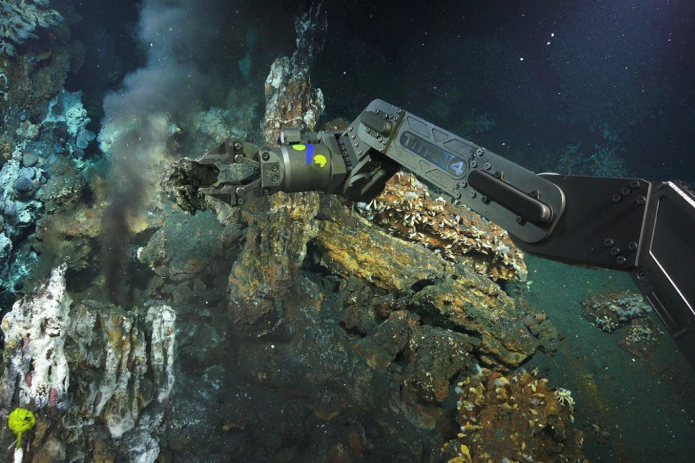 O ROV SuBastian  coleta uma amostra geológica. Imagem de apoio ilustrativo(Foto: Schmidt Ocean Institute )