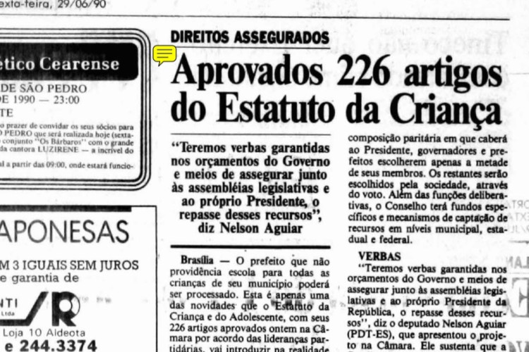 Há 35 anos era sancionado o Estatuto da Criança e do Adolescente (ECA), em 13 de julho de 1990, pelo então presidente Fernando Collor de Mello. (Foto: O POVO É HISTÓRIA)