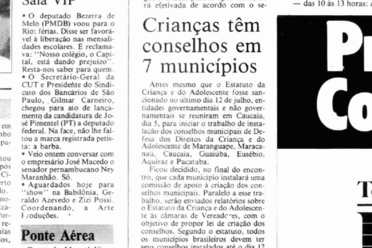 Há 35 anos era sancionado o Estatuto da Criança e do Adolescente (ECA), em 13 de julho de 1990, pelo então presidente Fernando Collor de Mello.(Foto: O POVO É HISTÓRIA)