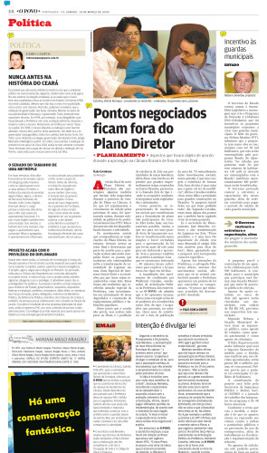ParaTodosVerem: página do jornal O POVO, de 2009, com a manchete "Pontos negociados ficam fora do Plano Diretor"(Foto: OOPOVODOC)