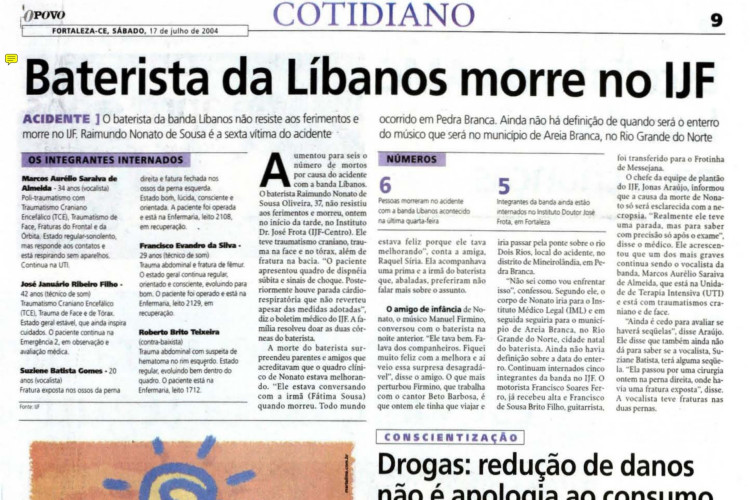 Acidente com a banda Líbanos, em 14 de julho de 2004(Foto: O POVO É HISTÓRIA)