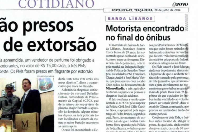 Acidente com a banda Líbanos, em 14 de julho de 2004(Foto: O POVO É HISTÓRIA)