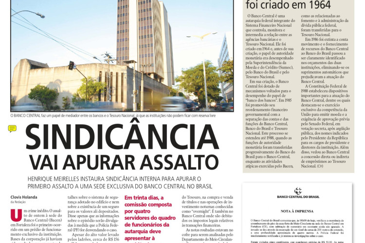20 anos do assalto ao Banco Central em Fortaleza, no fim de semana dos dias 6 e 7 de agosto de 2005(Foto: O POVO É HISTÓRIA)