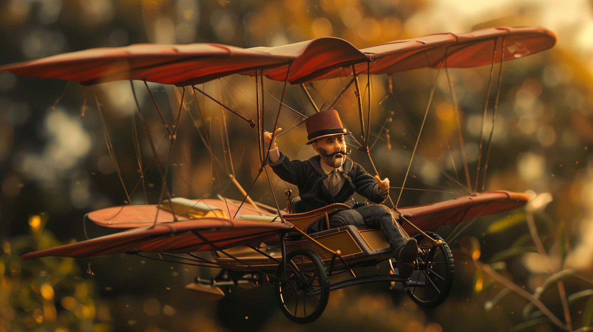 Script usado: make an image of Alberto Santos Dumont, aeronaut, athlete, self-taught, Brazilian inventor, Photography, Shot on 70mm, Depth of Field, --ar 16:9 --v 6.0  (Foto: Imagem gerada por Inteligência Artificial (script próprio): Midjourney)
