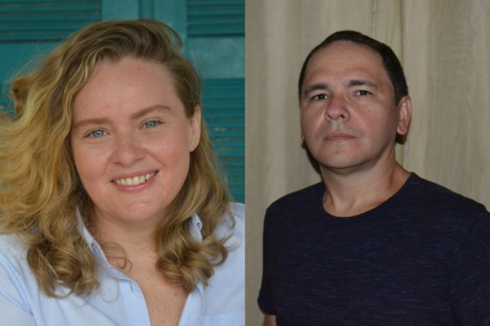 ParaTodosVerem: Grazielle Albuquerque, mulher branca e loira de olhos claros. Airton de Farias, homem branco, de cabelos curtos e camisa preta(Foto: Reprodução/Grazielle Albuquerque/Airton de Farias)