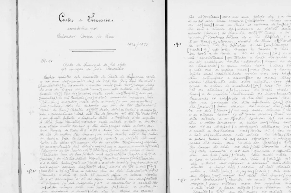 Cartas de sesmarias datadas de 1595 transcritas do original pela tarefeira Aracy Carvalho Belfort em 1953(Foto: Arquivo Nacional)