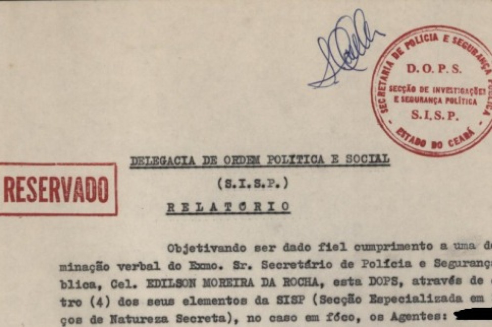 Em 1967, a missão dada aos arapongas foi vasculhar a vida de uma jovem, namorada de um filho de político, mas até o bordel e a vizinhança entraram na investigação(Foto: ACERVO ARQUIVO PÚBLICO DO CEARÁ)