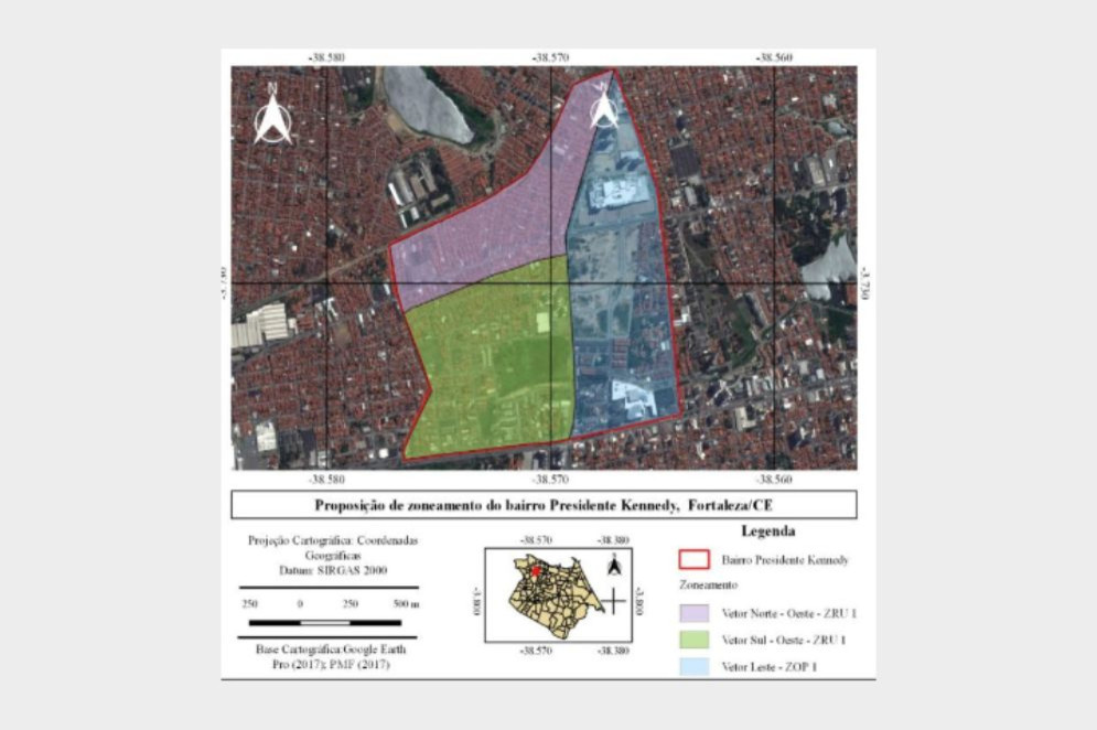 Mapa de proposição de três zonas internas no bairro Presidente Kennedy elaborado pós-questionários(Foto: Mapa elaborado por Ingrid Gomes da Silva)