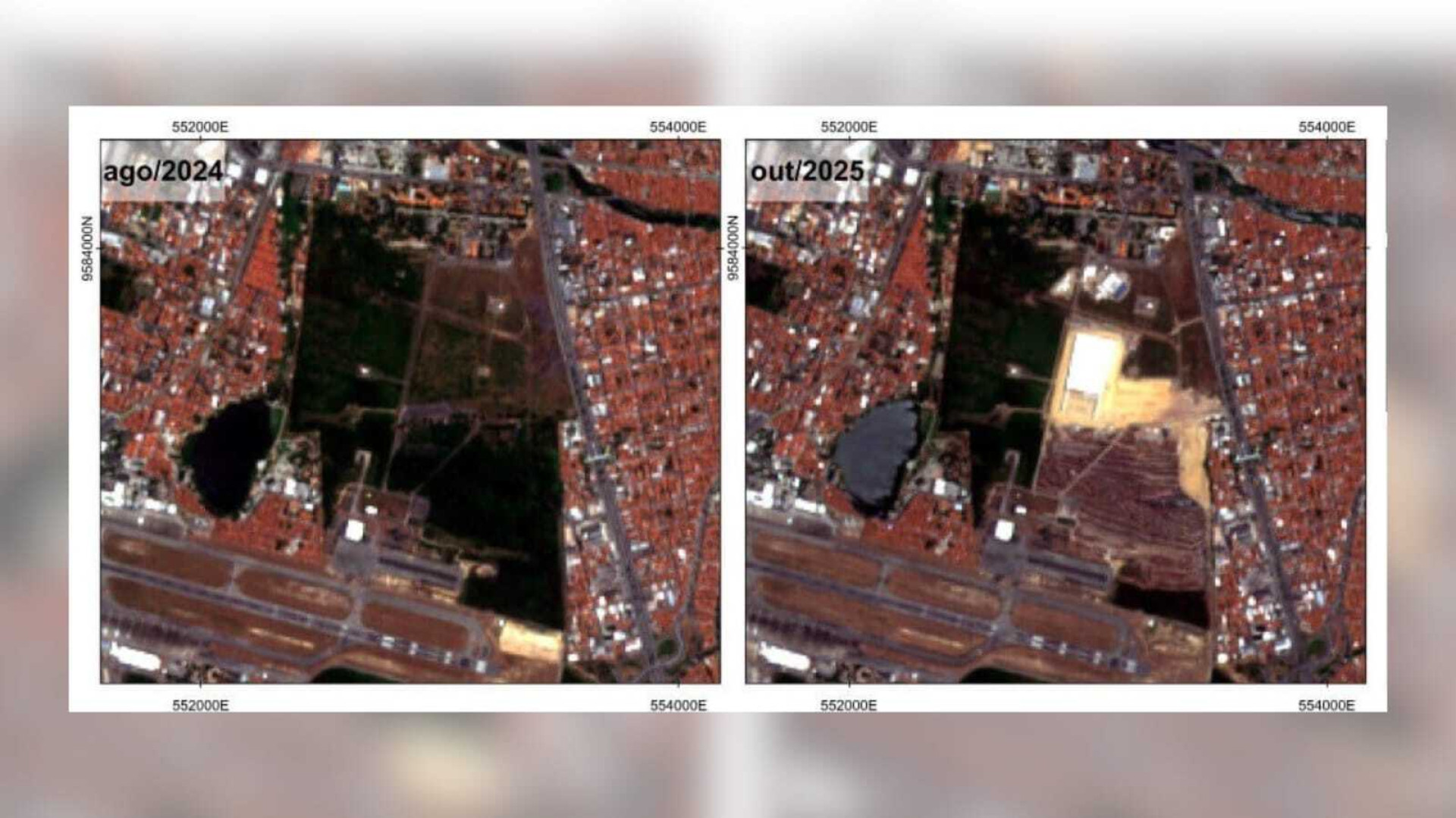 (Foto: Reprodução/Elisa Maria Duarte (Prodema/UFC))Imagens de satélite captadas em 2024 e 2025, respectivamente.
