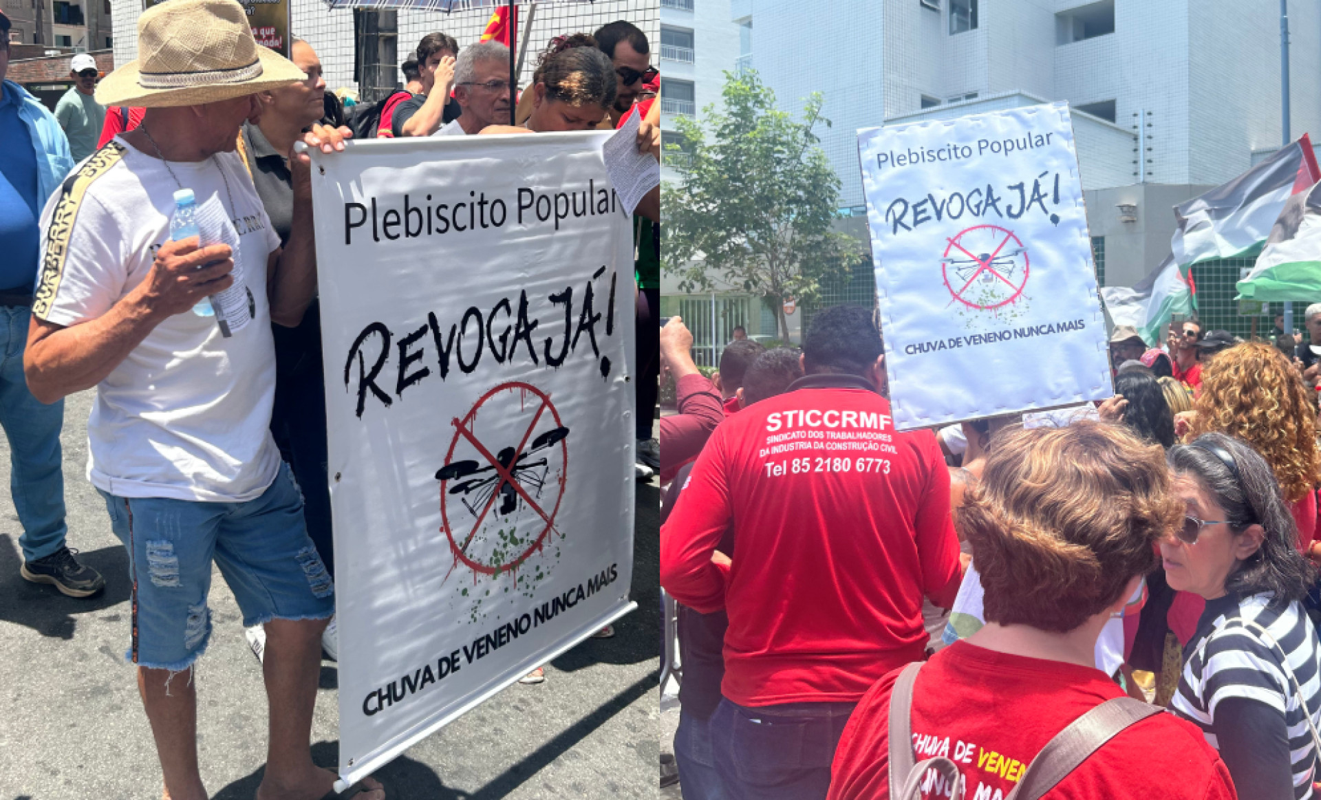 Campanha Revoga Já está em frente ao Palácio da Abolição e tenta entregar carta ao governador Elmano de Freitas (Foto: Dávilla Morais / TdH Brasil)