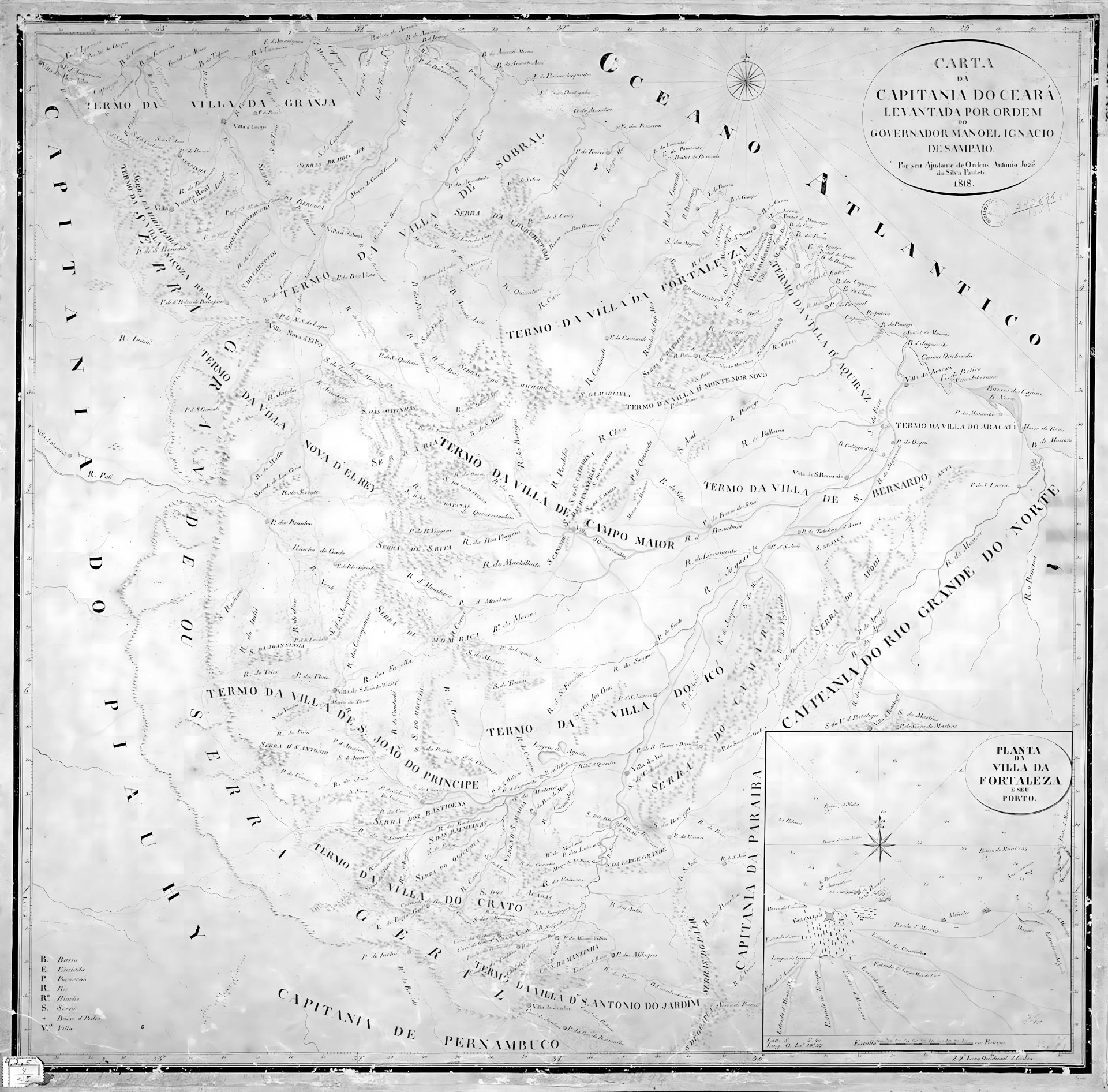 Mapa da Capitania do Ceará Grande, de 1818(Foto: REPRODUÇÃO) Mapa da Capitania do Ceará Grande, de 1818(Foto: REPRODUÇÃO)