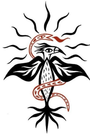 Arte em estilo xilogravura, de título: Ave do sertão(Foto: Por Lia Aguiar)