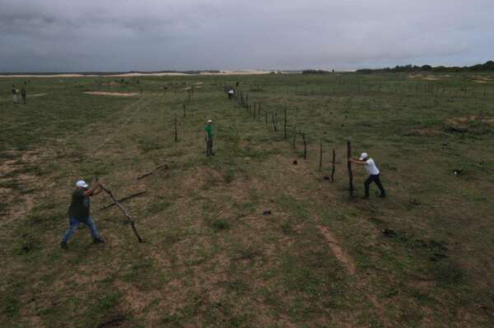 A&ccedil;&atilde;o de combate &agrave; especula&ccedil;&atilde;o e aos danos socioambientais em Tatajuba, Camocim, em fevereiro de 2024. Cercas instaladas irregularmente foram retiradas por t&eacute;cnicos do Idace e do Ibama(Foto: Nildo Vasconcelos / Idace)