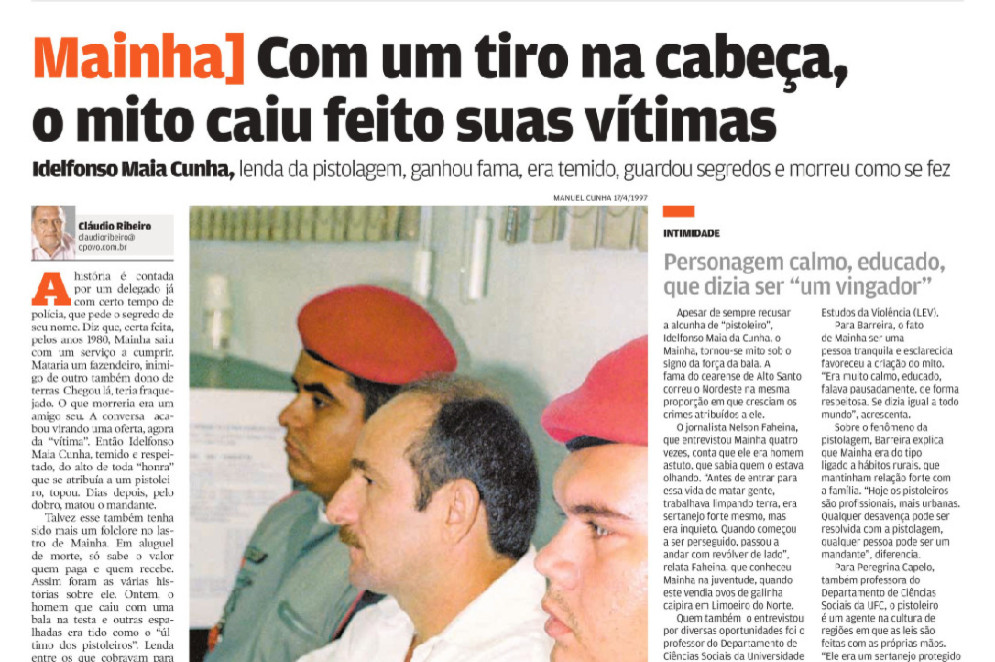 Not&iacute;cia da morte de Mainha nas p&aacute;ginas do jornal O POVO(Foto: Reprodu&ccedil;&atilde;o O POVO)
