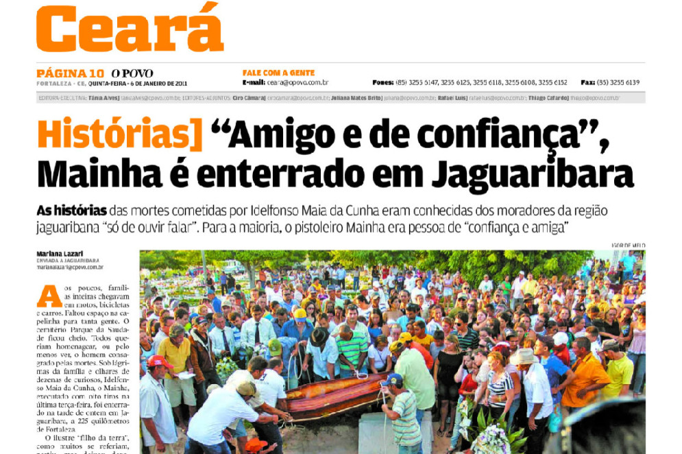 P&aacute;gina do jornal O POVO conta sobre o enterro de Mainha em Jaguaribara(Foto: Reprodu&ccedil;&atilde;o O POVO)