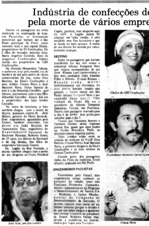 Notícia sobre o dia do acidente na edição de 8 de junho de 1982 do jornal O POVO(Foto: Arquivo Datadoc/O POVO)