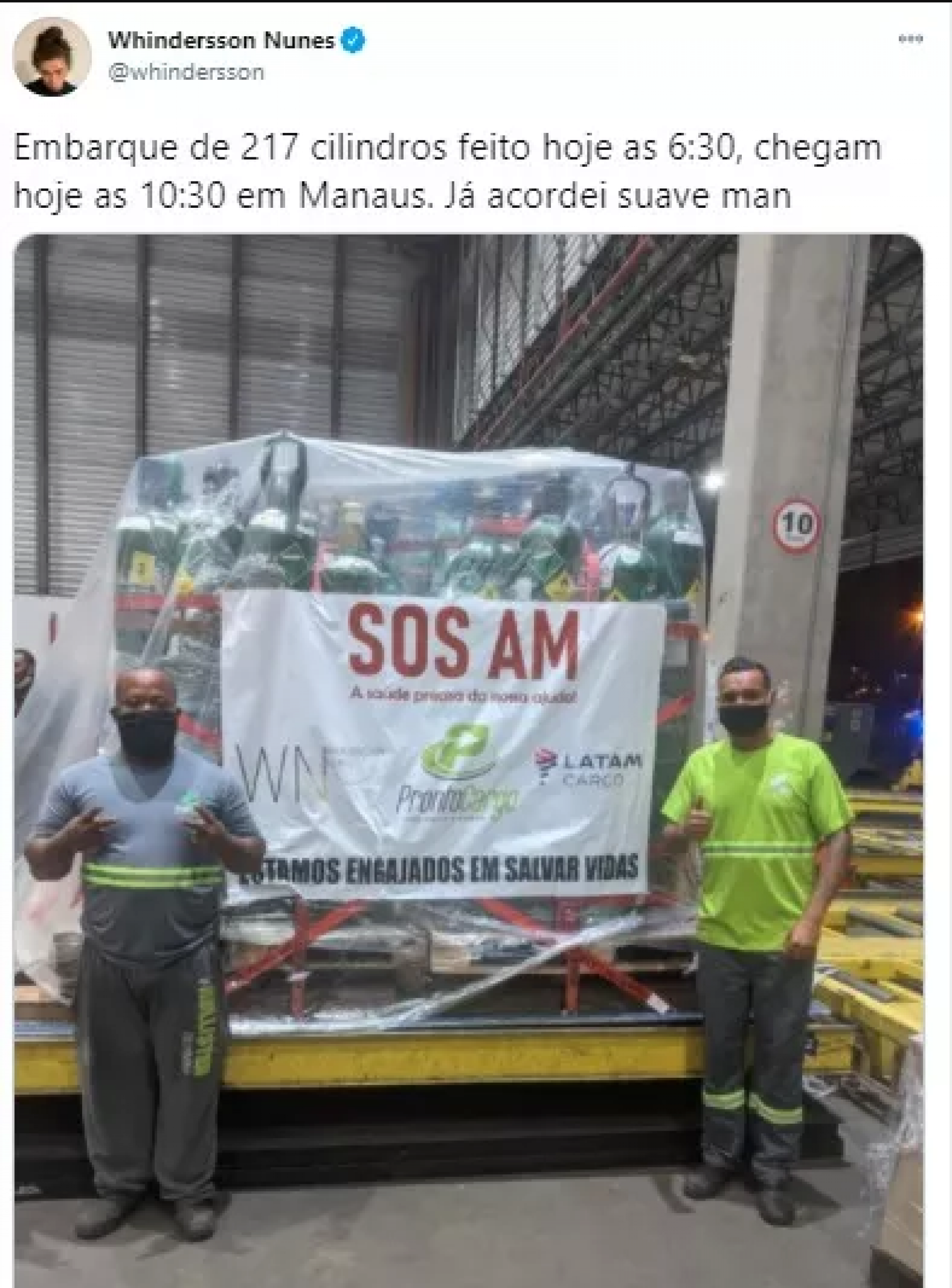 Whindersson realizou mobilização para doações de cilindros de oxigênio para Manaus, em 2021(Foto: Twitter / Reprodução )
