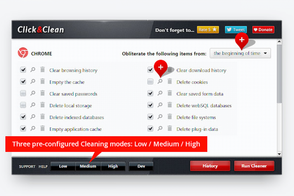 Click&Clean é ideal para remover histórico e apagar dados temporários