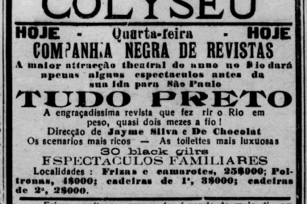 Fundada em 1926 pelo artista baiano De Chocolat, a Companhia Negra de Revistas foi a primeira no país formada por atores e atrizes negros(Foto: Acervo da Biblioteca Nacional)