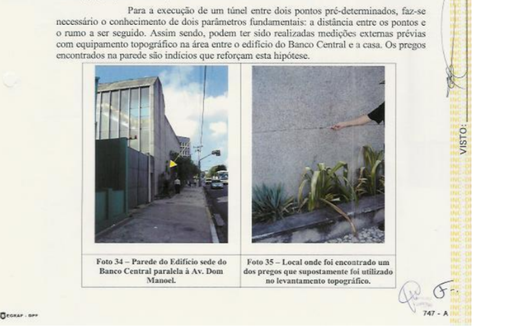 Trecho de laudo pericial do túnel, da casa e de dependências do Banco Central após policiais federais examinarem os locais, em setembro de 2005(Foto: Reprodução/Polícia Federal)