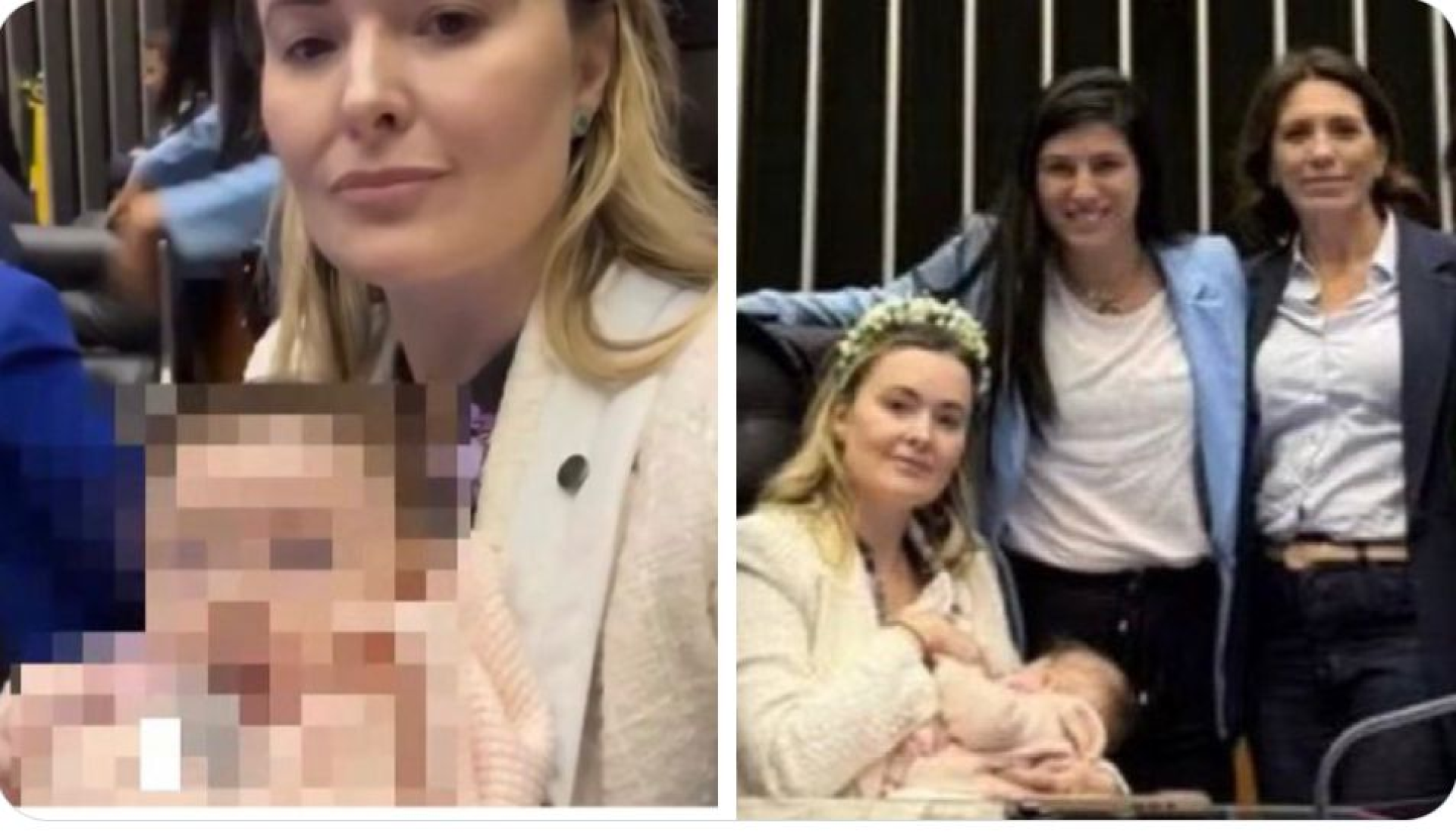 Ao saber que haveria tumulto na sessão de abertura dos trabalhos na Câmara, a deputada Júlia Zanatta levou a filha de 4 meses para este lugar. O episódio causou revolta (inclusive da parte desta colunista) ao ouvirmos o choro do bebê que foi levado pela própria cuidadora principal à Casa (Foto: Instagram)