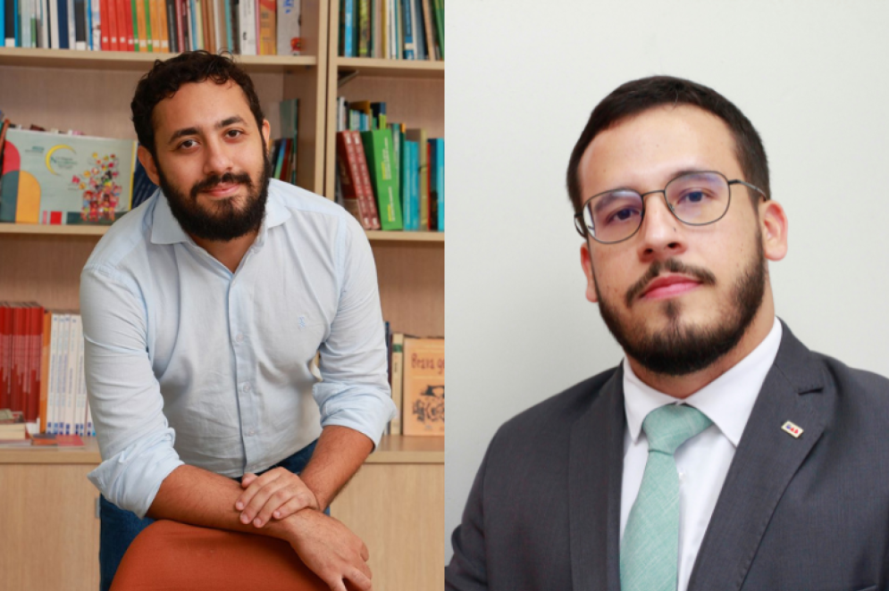 ParaTodosVerem: montagem com os advogados, Higor Rodrigues e José Fontenele, do EFTI. Ambos são homens de barba e cabelos pretos(Foto: Arquivo Pessoal/Higor Rodrigues/José Fontenele)