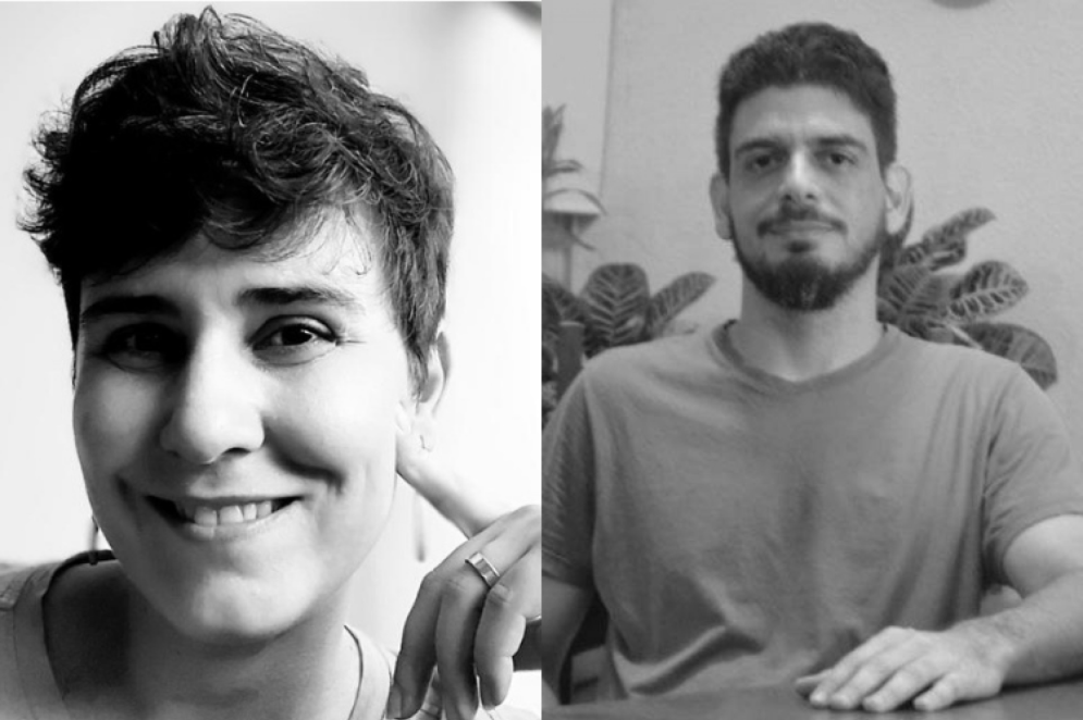 ParaTodosVerem: montagem de pesquisadores da CAU-CE. Sara Vieira, à esq., mulher branca de cabelos curtos. Marcelo Capasso, à dir., homem branco de cabelos escuros(Foto: Reprodução/Arquivo Pessoal/Sara Vieira/Marcelo Capasso)
