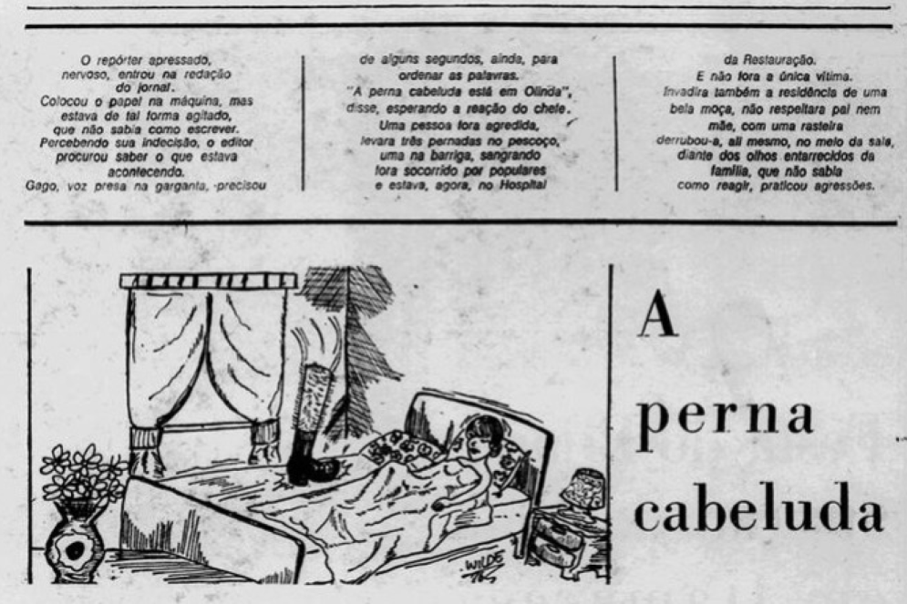 Em fevereiro de 1976, o romance policial "A Perna Cabeluda" estampava no Diario de Pernambuco(Foto: Funda&ccedil;&atilde;o Joaquim Nabuco / Acervo do Di&aacute;rio de Pernambuco)