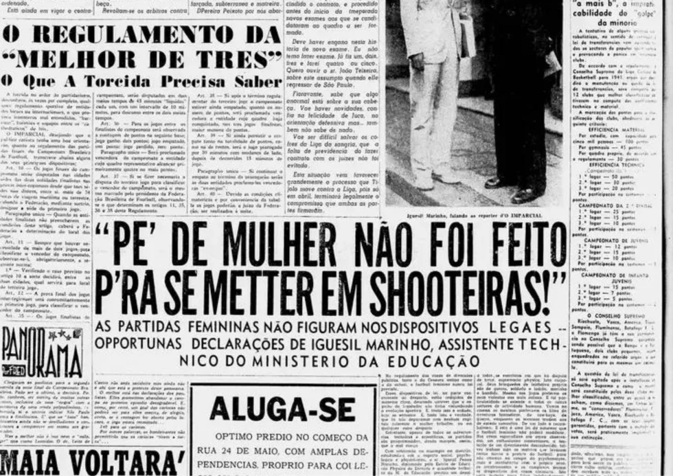 Manchete no jornal O Imparcial em 1941 com o título "Pé de mulher não foi feito para se meter em chuteiras"(Foto: Eduardo Merege / Museu do Futebol) Manchete no jornal O Imparcial em 1941 com o título "Pé de mulher não foi feito para se meter em chuteiras"(Foto: Eduardo Merege / Museu do Futebol)